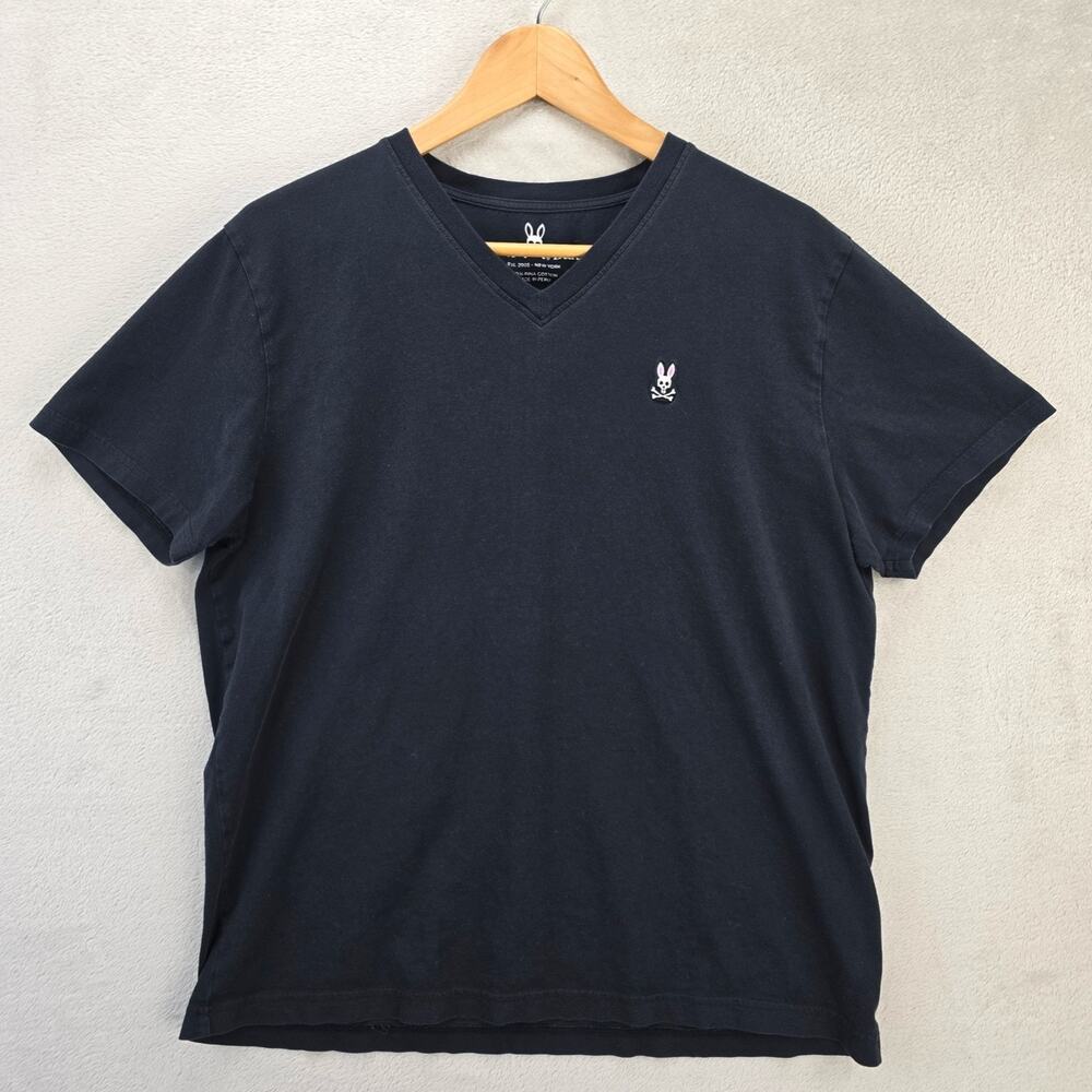 Psycho Bunny V-Neck Tee Shirt Mens Size 5 Medium Black Pima Cotton Athletic
